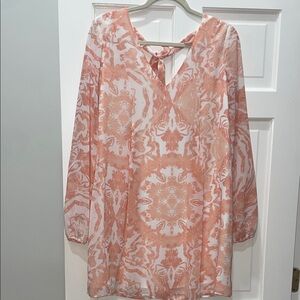 BCBGeneration Coral and White Long Sleeve Dress